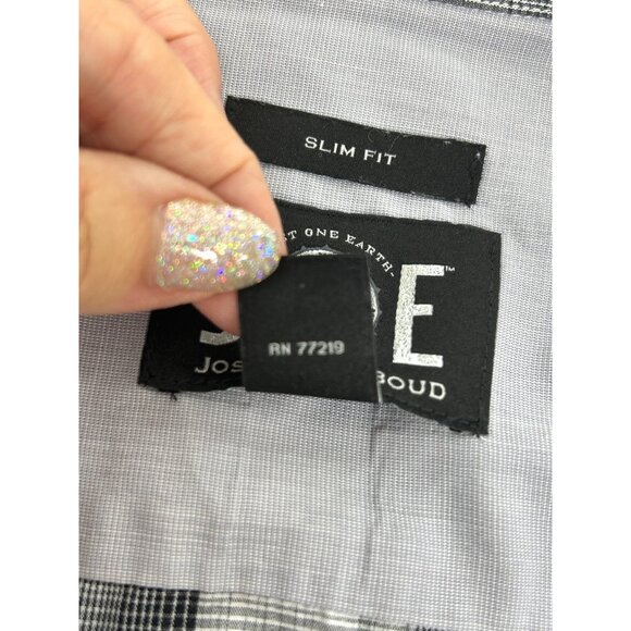 Joseph Abboud Men’s Shirt Button Down M Slim Fit Plaid Black Grey White Contrast - Picture 8 of 11